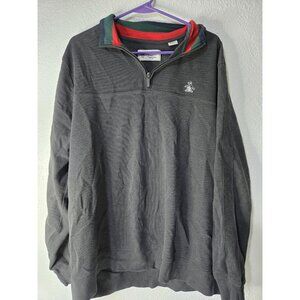 Original Penguin Pullover Mens 2XL Gray Half Zip Sweater Retro Stripe Collar